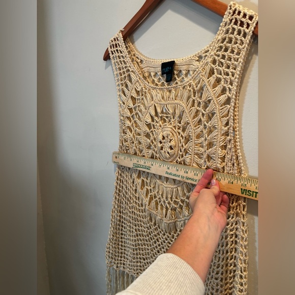 Cream Crochet Fringe Tank Top boho xl bodycon tunic crochet hippie y2k - Picture 4 of 9